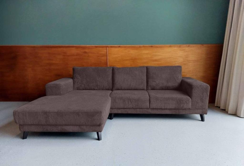 Nieuwe Hoekbank Meduim 265x170 Rib, Velvet, Bouclé/Teddy, Huis en Inrichting, Banken | Bankstellen, Hoekbank, Ophalen of Verzenden