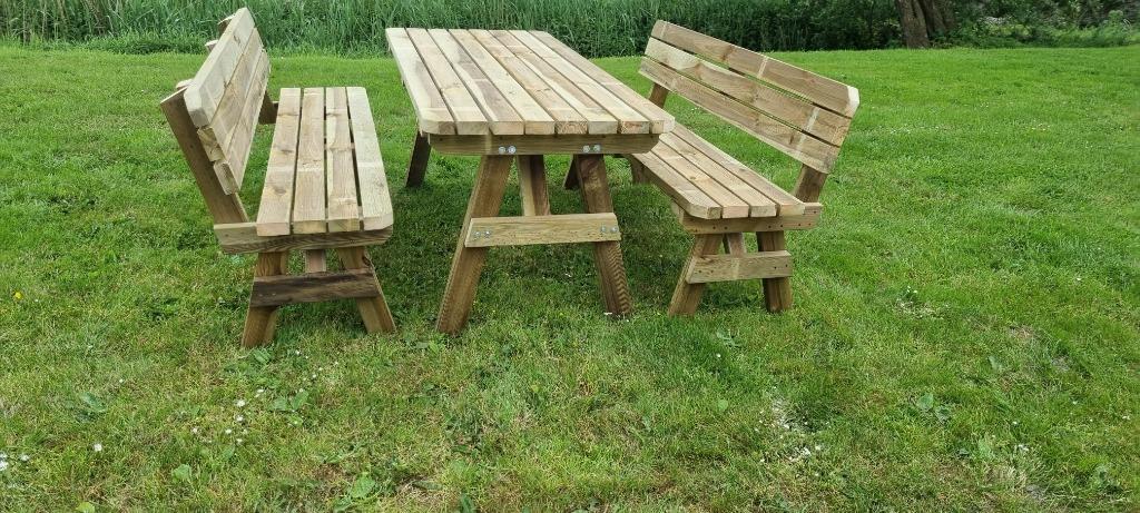 Degelijke Tafel met Losse banken zie maat in advertentie, Tuin en Terras, Nieuw, Ophalen of Verzenden, 8 zitplaatsen, Tuinset