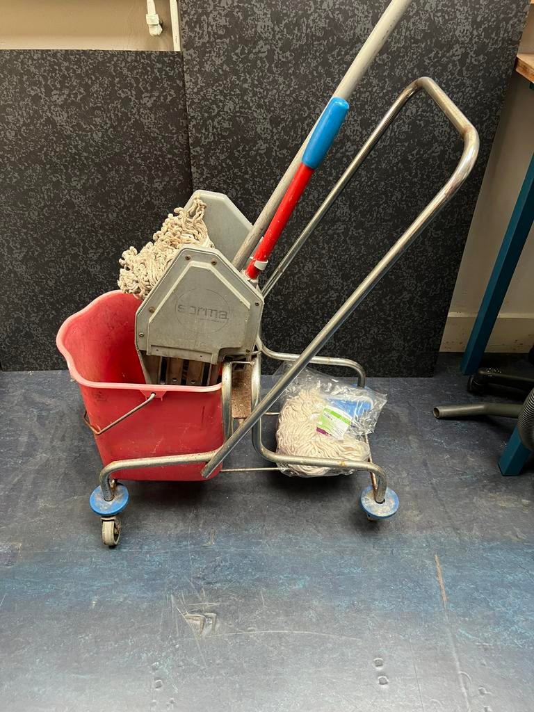 Professionele Schoonmaakkar Dweil Mopwagen +EXTRA Nieuwe Mop, Huis en Inrichting, Schoonmaakartikelen, Ophalen, Dweilemmer, -bak, of -wagen