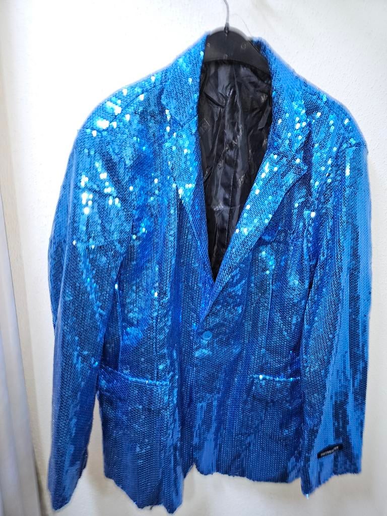 Carnavalsjas Pallettenstof Maat 60/62, Carnaval, Overige maten, Ophalen of Verzenden, Kleding