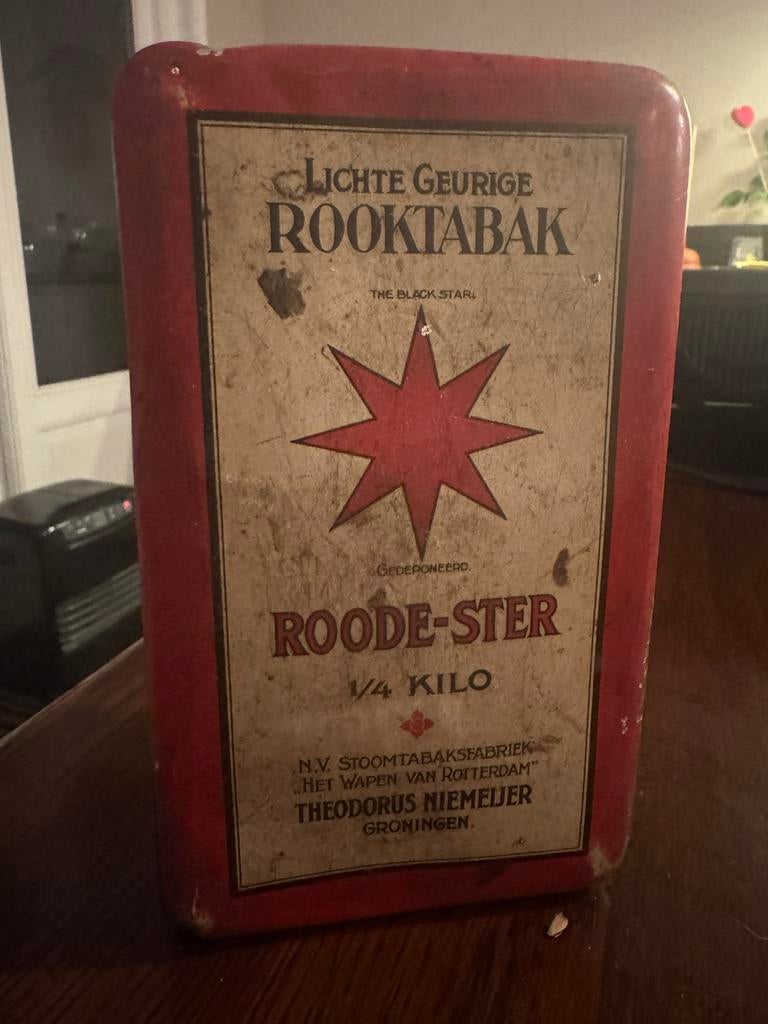 Antiek Roode-ster tabaksblik Niemeijer 1/4 kilo, Ophalen of Verzenden, Gebruikt, Overige
