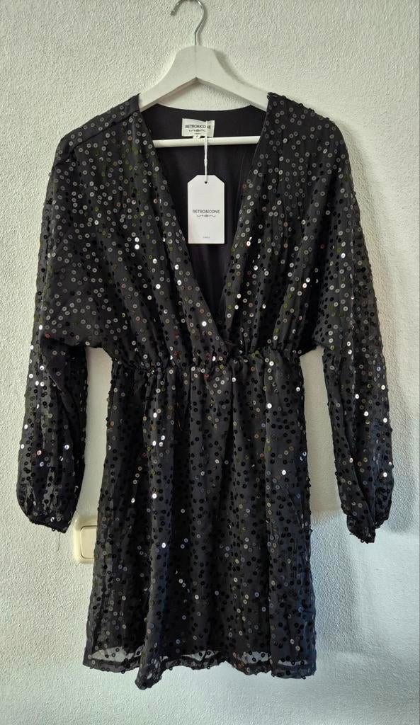 Heel mooi glitter party jurkje wijde mouwen overslag nieuw s, Verzenden, Nieuw, Maat 36 (S), Zwart