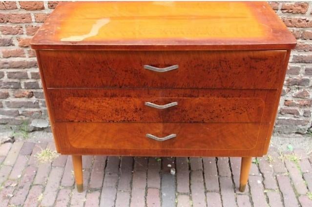 Mid Century ladekast Gustafssons Sweden kastje nachtkastje, Overige houtsoorten, Gebruikt, Mid century, 3 of 4 laden