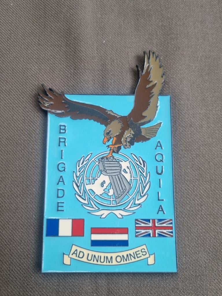 Metalen schildje Brigade AQUILA, Ophalen of Verzenden, Landmacht, Nederland, Embleem of Badge
