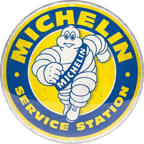 Michelin service station rond relief reclamebord van metaal, Verzamelen, Merken en Reclamevoorwerpen, Nieuw, Reclamebord, Ophalen of Verzenden
