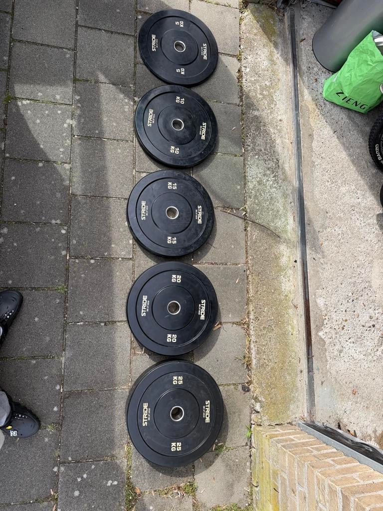 Stride Bumperplates 5, 10, 15, 20 en 25kg, Ophalen, Gebruikt, Halterschijven