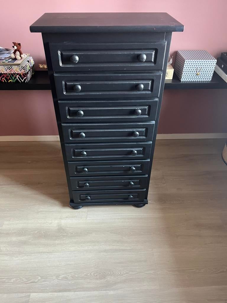 Mooi zwart ladekastje, Ophalen, Gebruikt, 5 laden of meer, 100 tot 150 cm