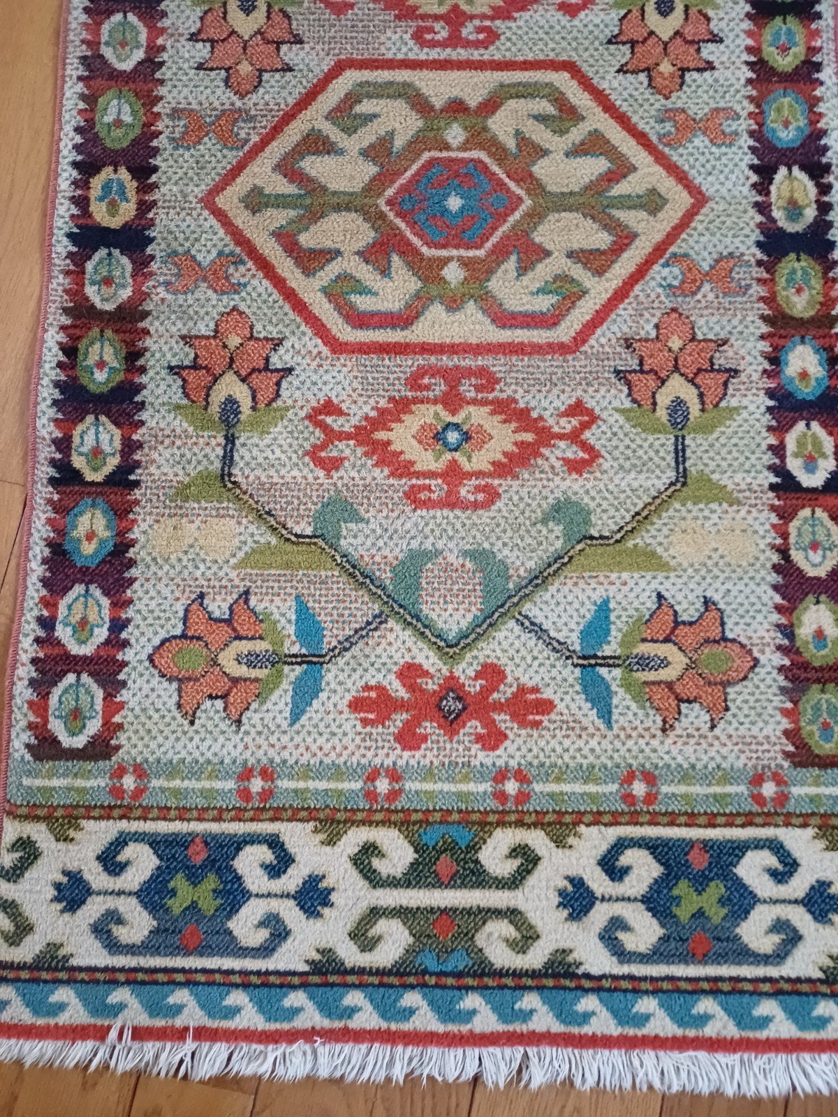 Prachtig wollen vloerkleed met kleurrijk kelim handmade, Ophalen of Verzenden