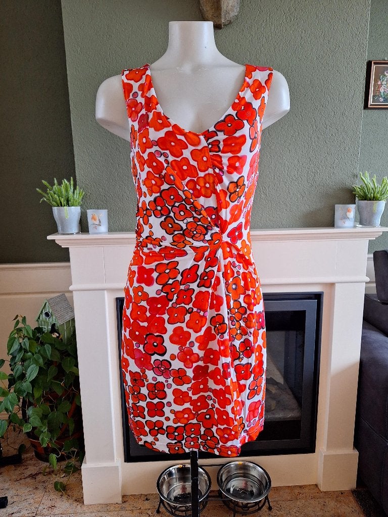 Giovane San Martino rode bloemen jurk 36 S, Kleding | Dames, Verzenden, Zo goed als nieuw, Knielengte, Maat 36 (S)