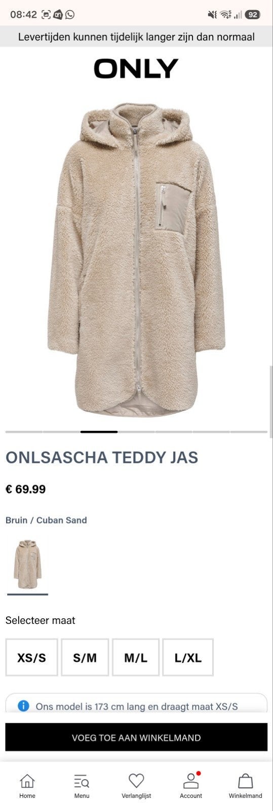 Teddy tussenjas XS/S zo goed als nieuw!, Ophalen, Beige, Maat 36 (S), ONLY