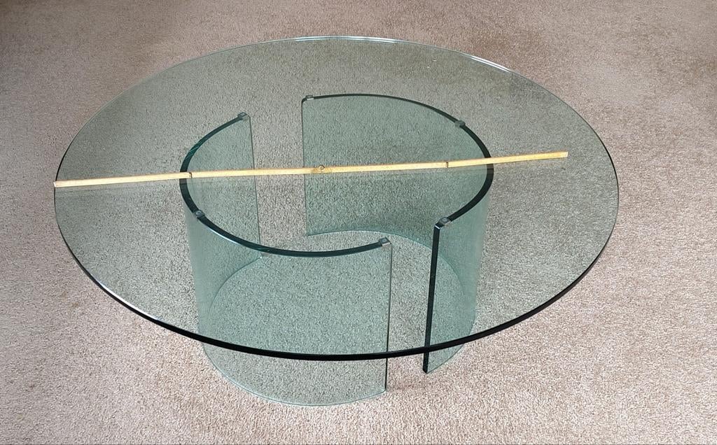 Italiaans design ronde glazen salontafel van Luigi Massoni, Ophalen, Rond, Mid-century Modern, Italiaans Design, Glas
