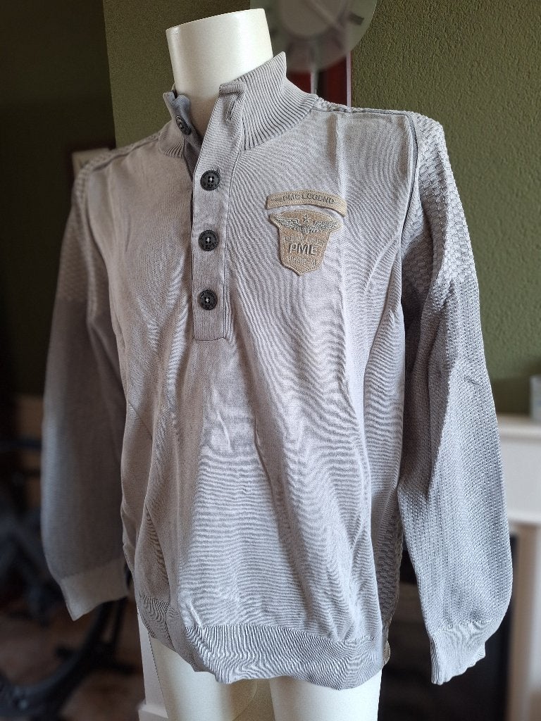 PME Legend Pall Mall licht grijze trui met knopen XL, Kleding | Heren, Truien en Vesten, Verzenden, Maat 56/58 (XL), Zo goed als nieuw