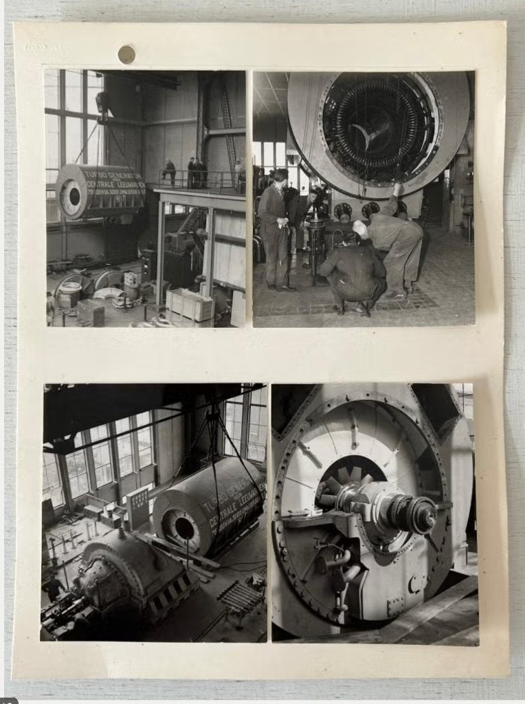 4 x oude foto Nieuwe turbine voor de PEB Leeuwarden 1960, Gebruikt, Foto, Ophalen of Verzenden, 1940 tot 1960
