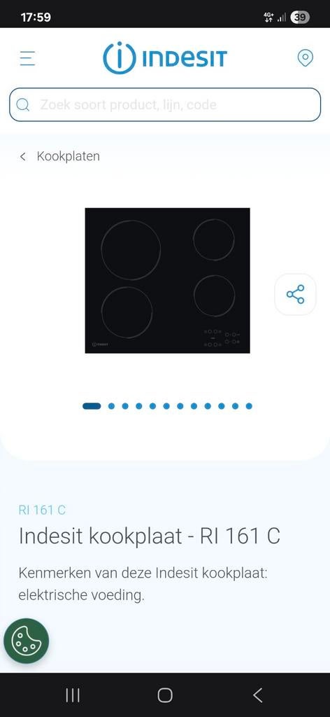 Indesit RI 161 C Keramische Kookplaat - Nieuw in doos, Ophalen, Keramisch, Nieuw, 4 kookzones