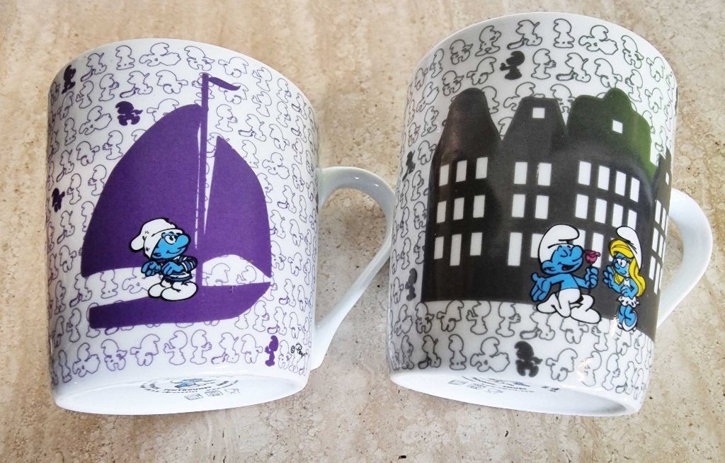 2 x smurfen mokken, Ophalen of Verzenden, Zo goed als nieuw, Verschillende Smurfen, Gebruiksvoorwerp