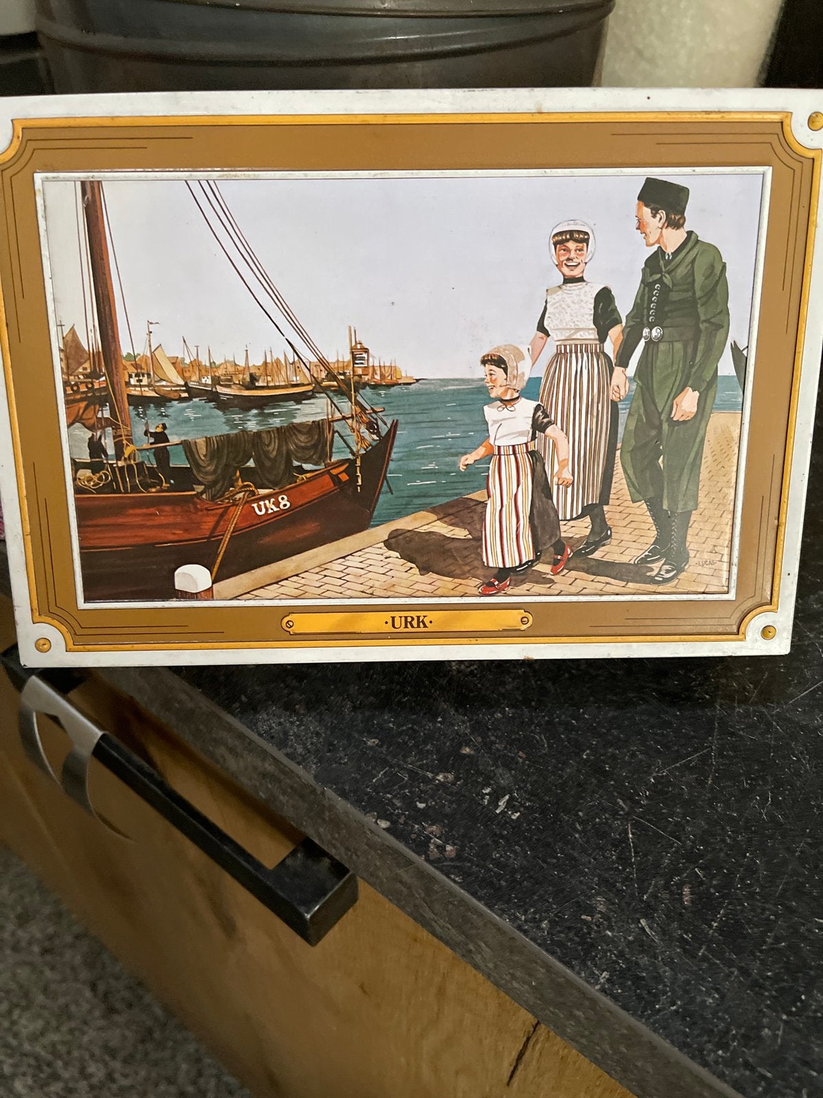 Vintage Enkhuizer Banket blik - Urk tafereel, Ophalen of Verzenden