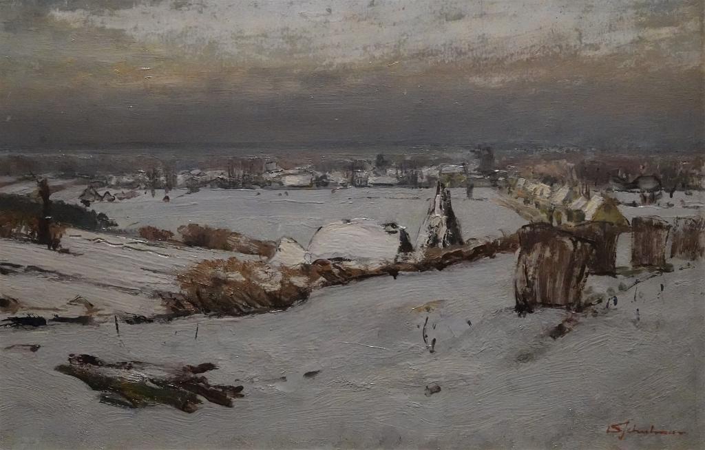 David Schulman, Winters gezicht op Achterberg, Antiek en Kunst, Kunst | Schilderijen | Klassiek, Ophalen of Verzenden