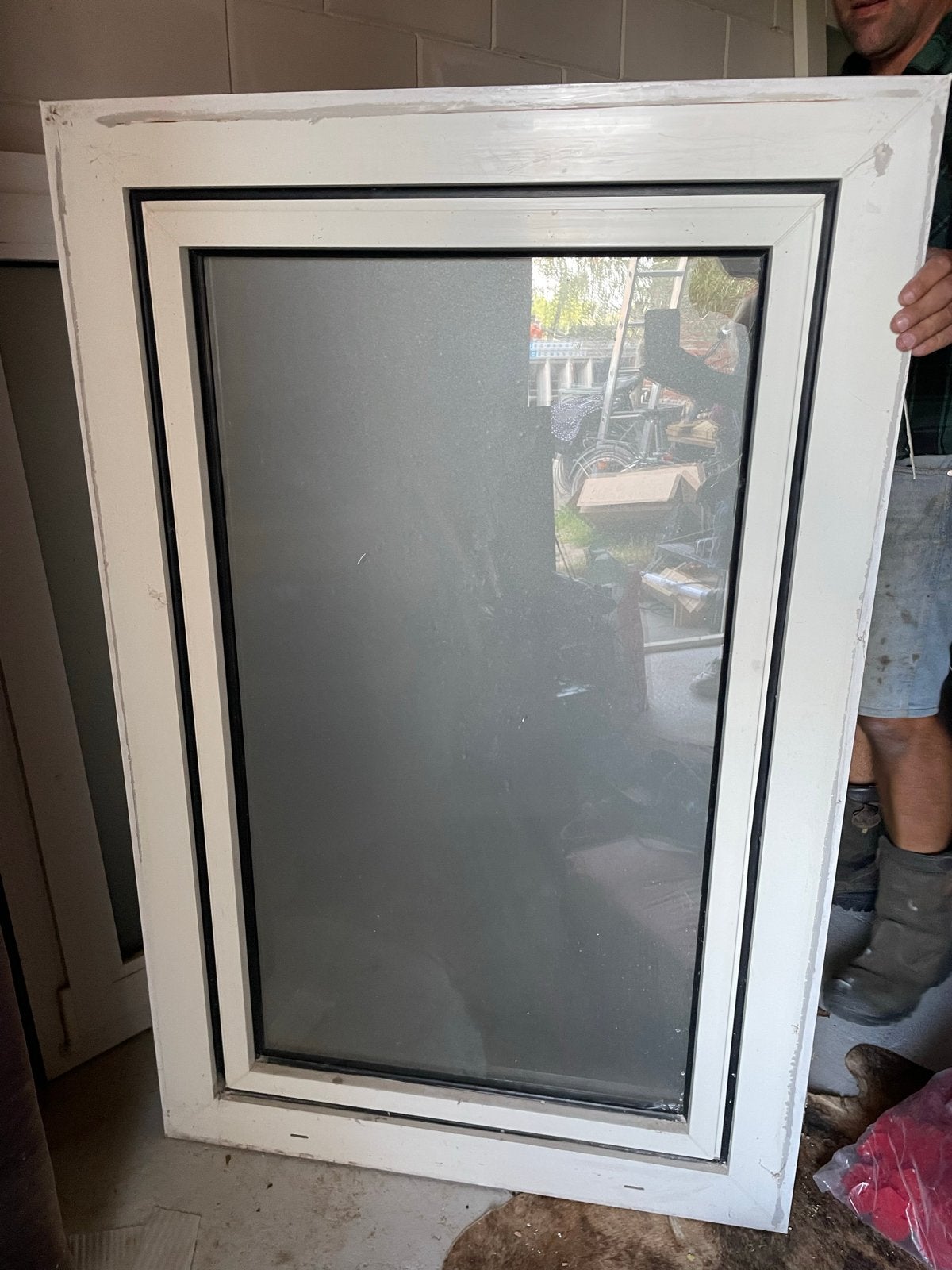2x Kunststof kozijnen met dubbelglas, 89x137cm, Gevelraam of Ruit, Gebruikt, 80 tot 120 cm, 120 tot 160 cm