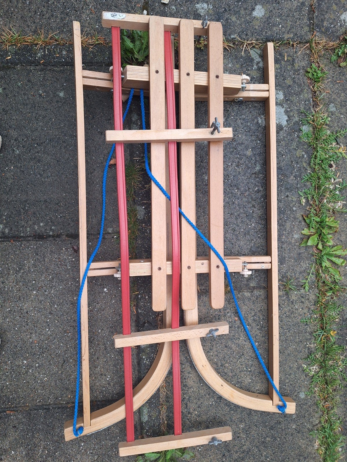 Houten slee met rugleuning. Inklapbaar, Ophalen, Rugleuning, Gebruikt