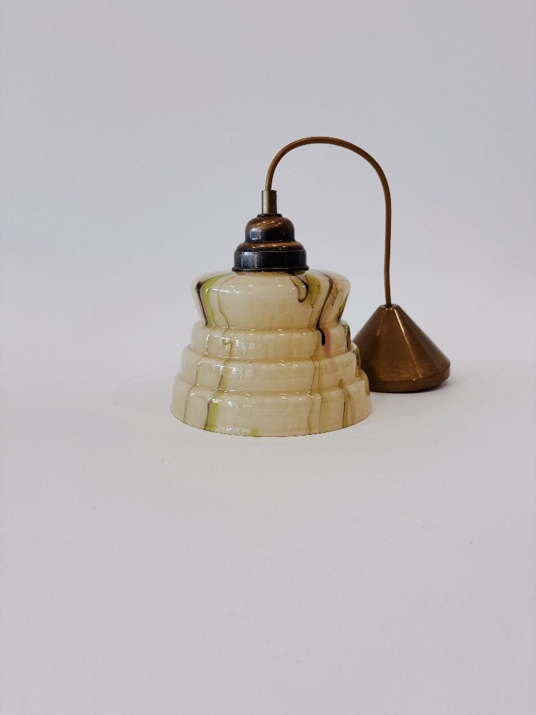 VINTAGE GLAZEN LAMPENKAP MET GEMARMERDE DETAILS | ART DECO, Ophalen of Verzenden