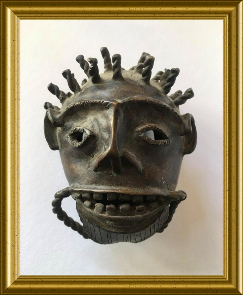 Oud klein Afrikaans bronzen masker, Antiek en Kunst, 13 cm, Afrika, Masker, Ophalen of Verzenden