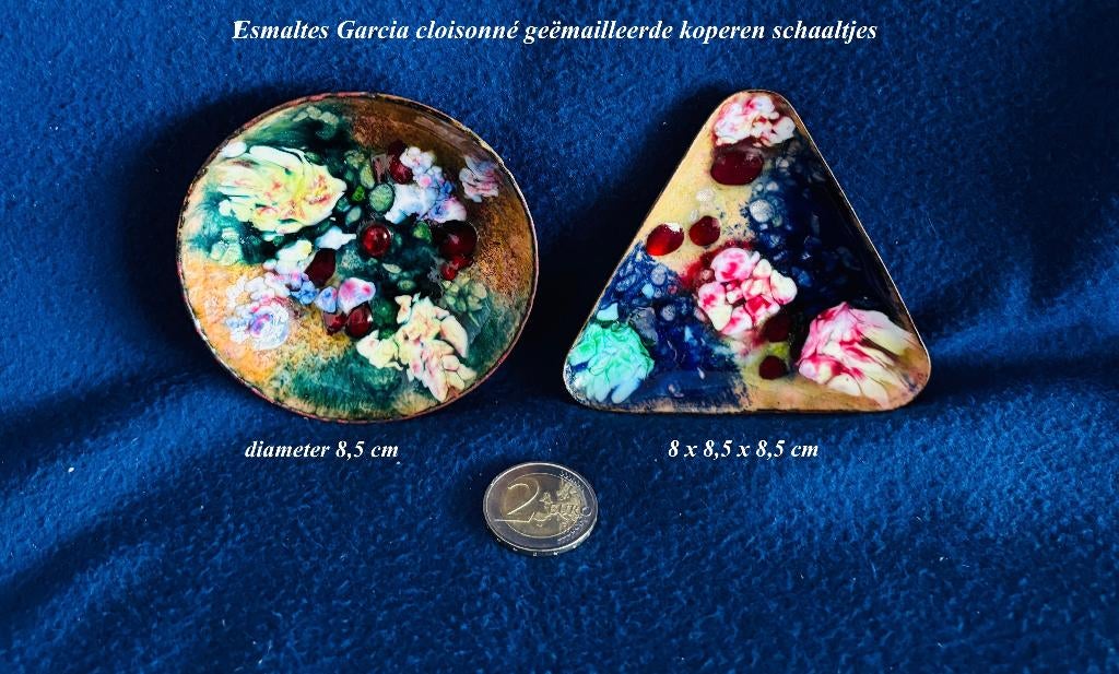 Esmaltes Garcia Cloisonné Emaille Koper schaaltjes, Antiek en Kunst, Ophalen