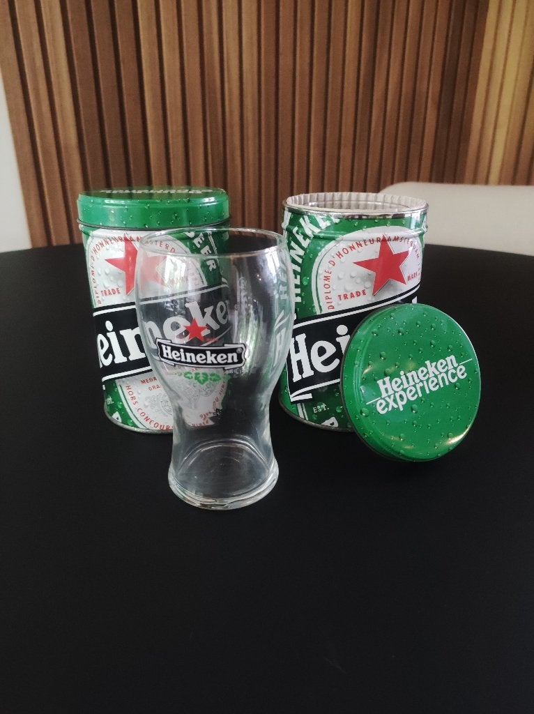 Heineken blikje met glas 2x, Verzamelen, Ophalen of Verzenden, Zo goed als nieuw, Overige typen, Heineken