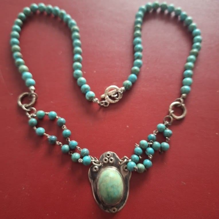 Turquoise ketting met zilveren hanger, Overige materialen, Blauw, Ophalen of Verzenden, Zo goed als nieuw