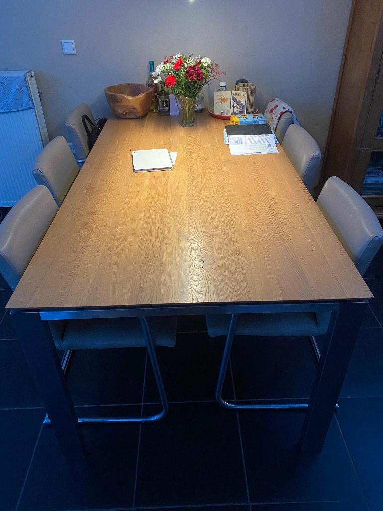 Te koop: Eettafel en 6 stoelen, Ophalen, Gebruikt, 50 tot 100 cm, Vijf personen of meer