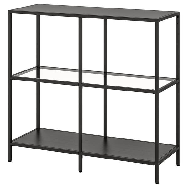 Vittsjo Ikea stelling / vitrine kast half hoog zwart bruin, Ophalen, Zo goed als nieuw