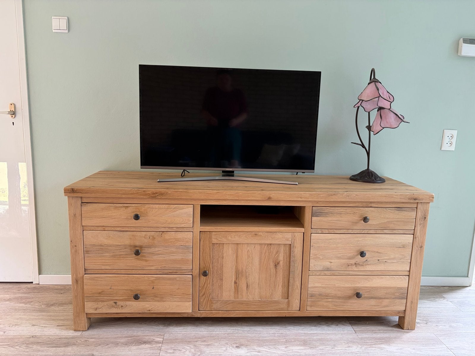 Eikenhouten TV-meubel, salontafel, bijzettafels en kast, Ophalen, 100 tot 150 cm, 150 tot 200 cm, Eikenhout