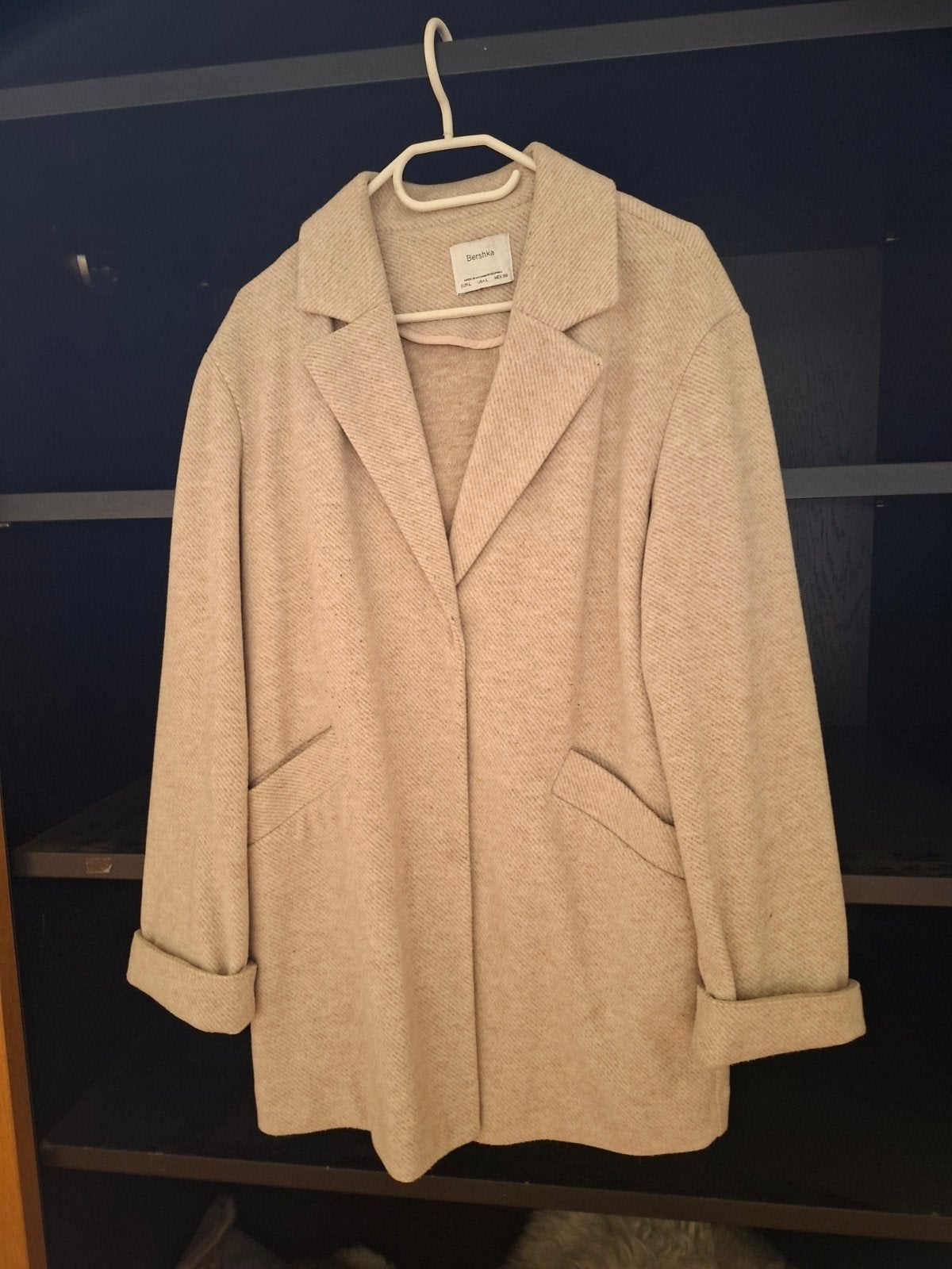 Bershka jas, maat L, Beige, Maat 42/44 (L), Gedragen, Bershka