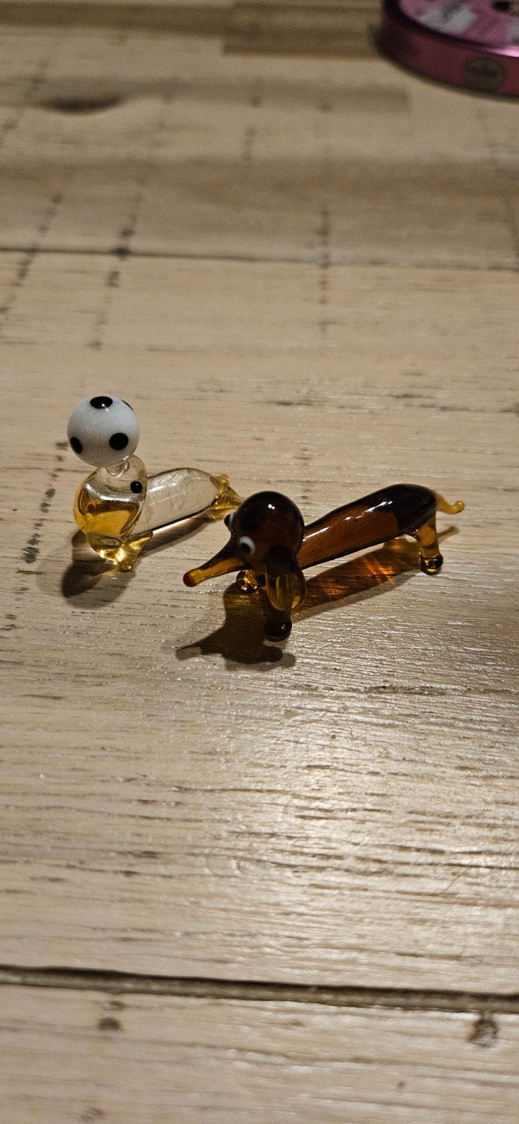 Glazen beeldjes: hondje en dwergteckel, Ophalen, Zo goed als nieuw, Hond of Kat, Beeldje of Figuurtje