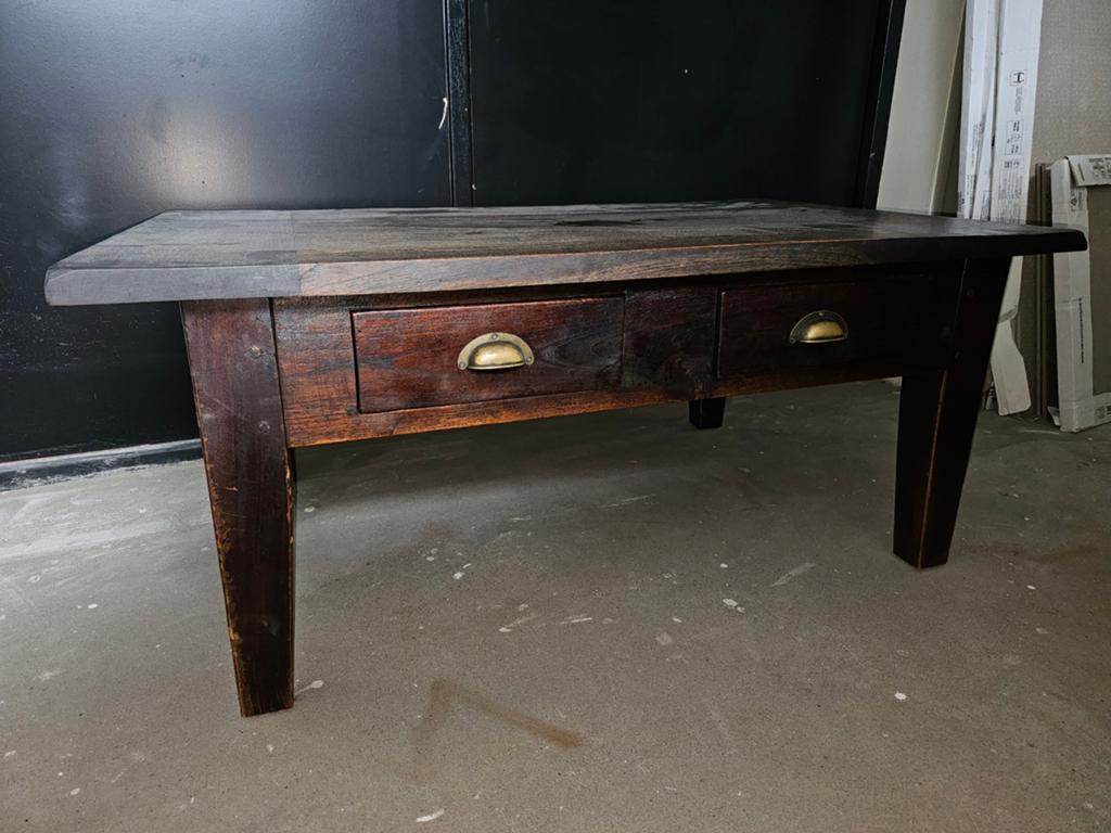 Robuuste houten salontafel met lades - 120x80 cm, Ophalen, Gebruikt, 100 tot 150 cm, 50 tot 100 cm
