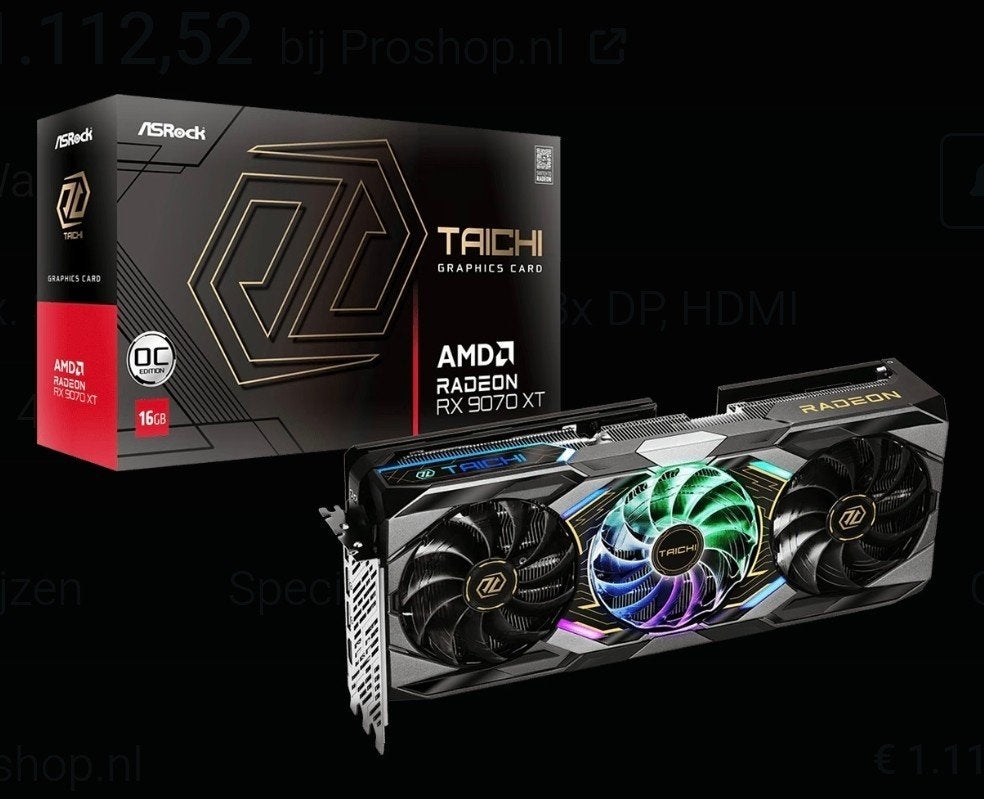 Asrock RX9070 XT Taichi, Ophalen of Verzenden, Zo goed als nieuw, GDDR6, PCI