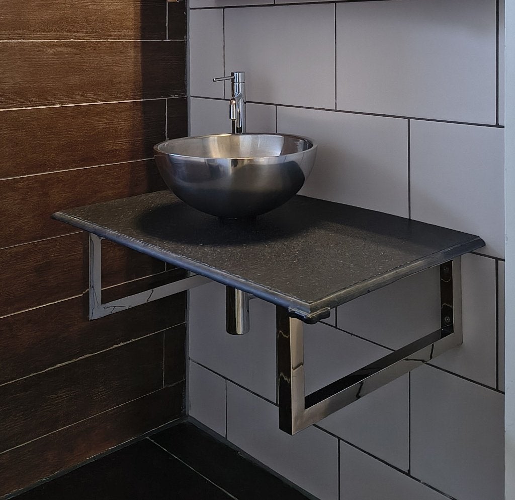 wastafel met kom, sifon, kraan en muursteunen, Ophalen, Gebruikt, Chroom, Wastafel