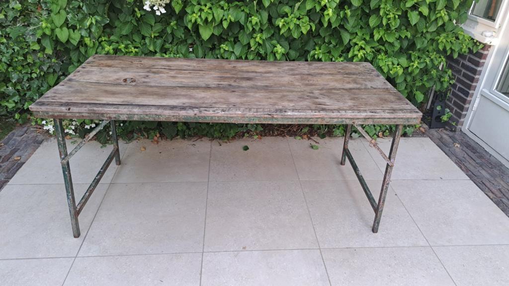 Oude Indiase marktafel. Tuintafel vintage/brocante., Tuin en Terras, Tuintafels, Ophalen, Gebruikt, Rechthoekig, Hout
