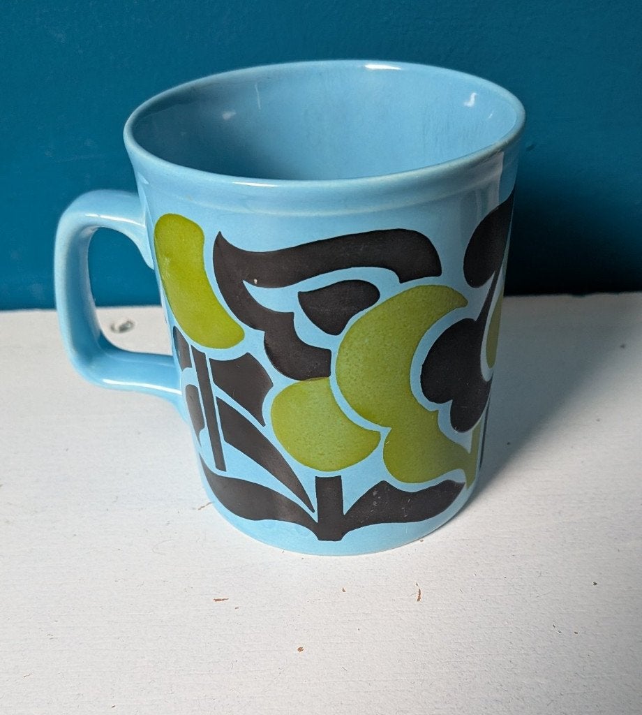 Blauwe vintage beker van Kilncraft met bloemen, Overige merken, Keramiek, Vintage, Zo goed als nieuw