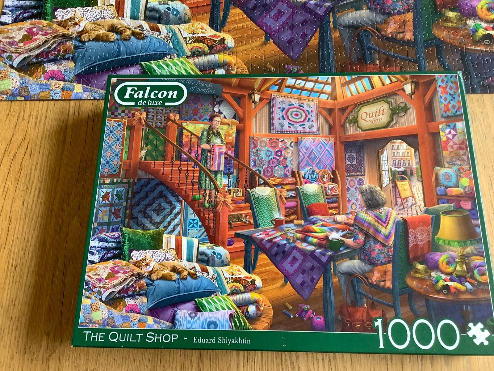 Falcon de Luxe, The Quilt Shop. Prachtige puzzel, 1000 MOOI., Ophalen of Verzenden, 500 t/m 1500 stukjes, Zo goed als nieuw