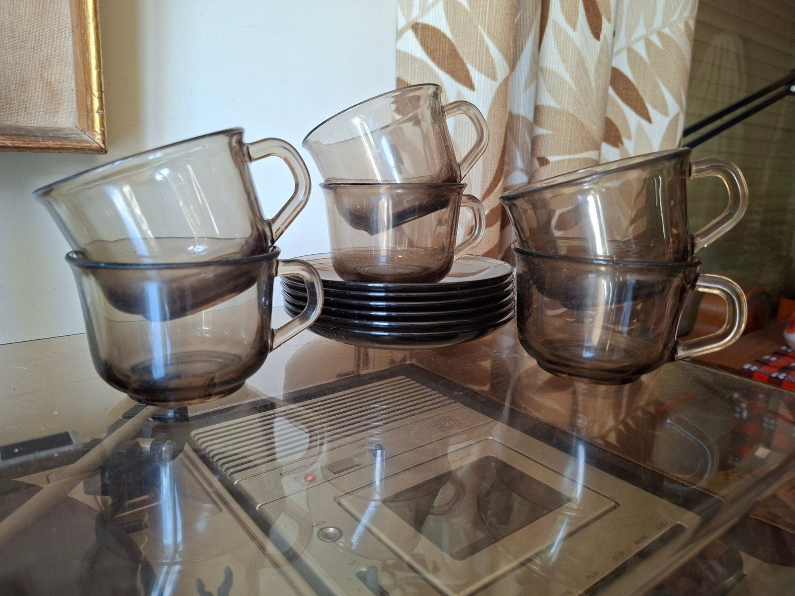 Vintage theeglazen , kop en schotels Arcoroc rookglas, Overige typen, Ophalen of Verzenden, Zo goed als nieuw, Nvt