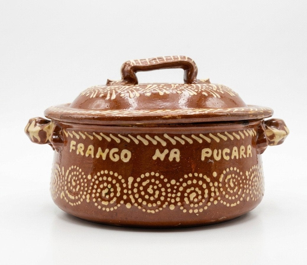 Vintage Portugese keramische stoofpot / ovenschaal, Huis en Inrichting, Keuken | Potten en Pannen, Ophalen of Verzenden, Gebruikt
