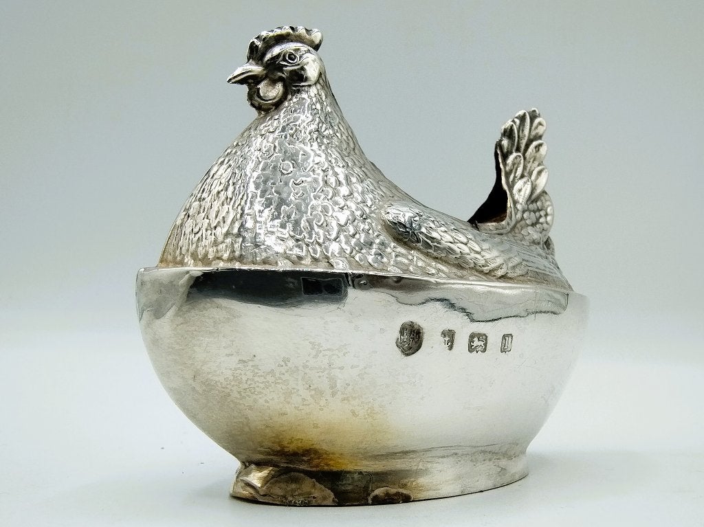 Zilveren kip, speldenkussen, Williams Ltd, Birmingham, 1910, Antiek en Kunst, Antiek | Goud en Zilver, Verzenden, Zilver