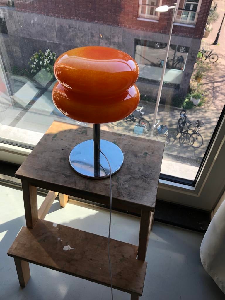 Fraaie oranje retro lamp - dimbaar, sfeervol, Ophalen of Verzenden, Zo goed als nieuw, Glas, Minder dan 50 cm