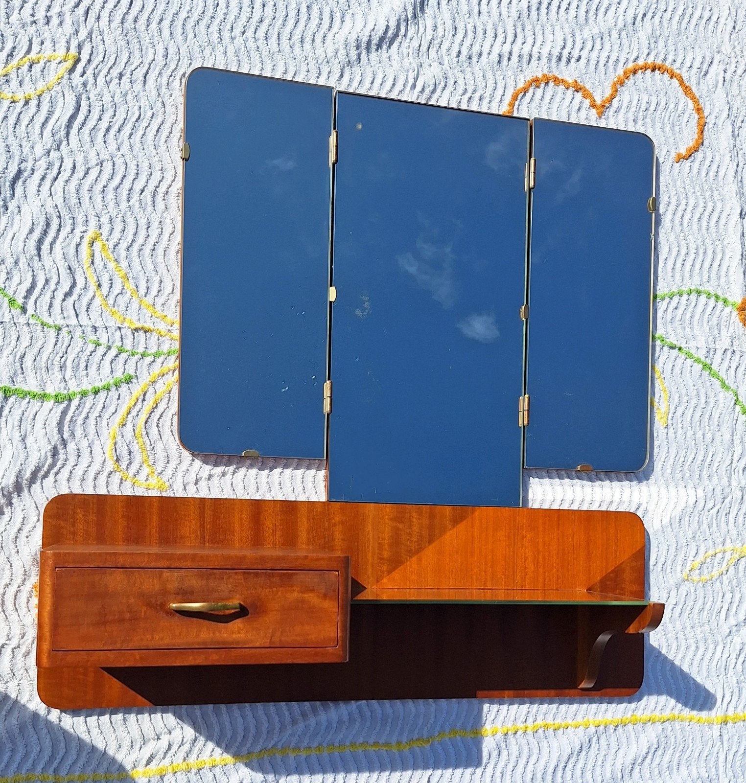 retro vintage kaptafel met lade en spiegel, wandkastje, Ophalen, Minder dan 50 cm, Gebruikt, Vintage