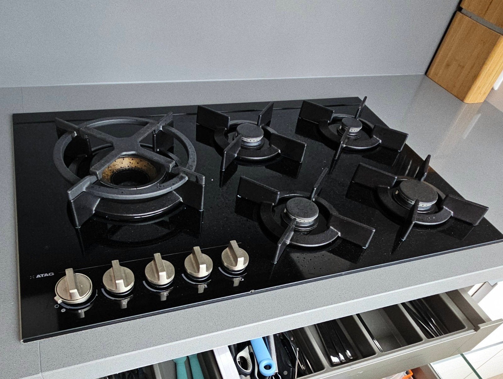 ATAG HG8571MBA Gaskookplaat 80cm met Wokbrander, Ophalen, Gebruikt, Inbouw, Gas