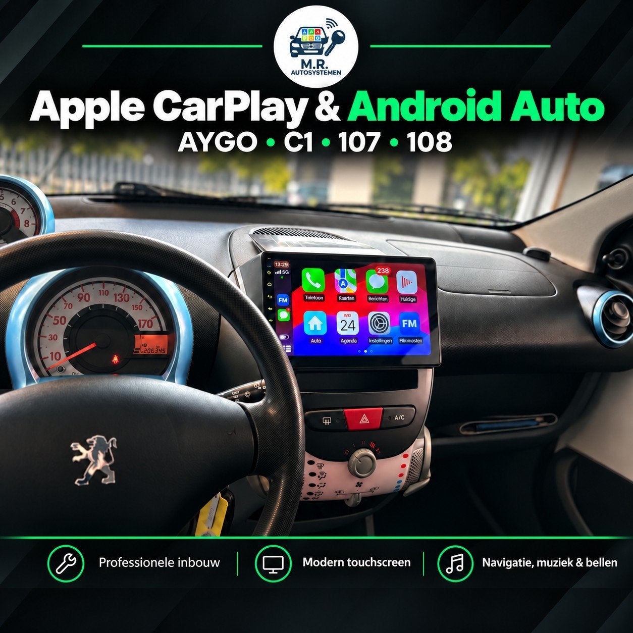 Carplay/Android Auto Multimedia AYGO,C1,107,108 + Inbouw, Info@mrautosystemen.nl, Citroën, -, Nieuw