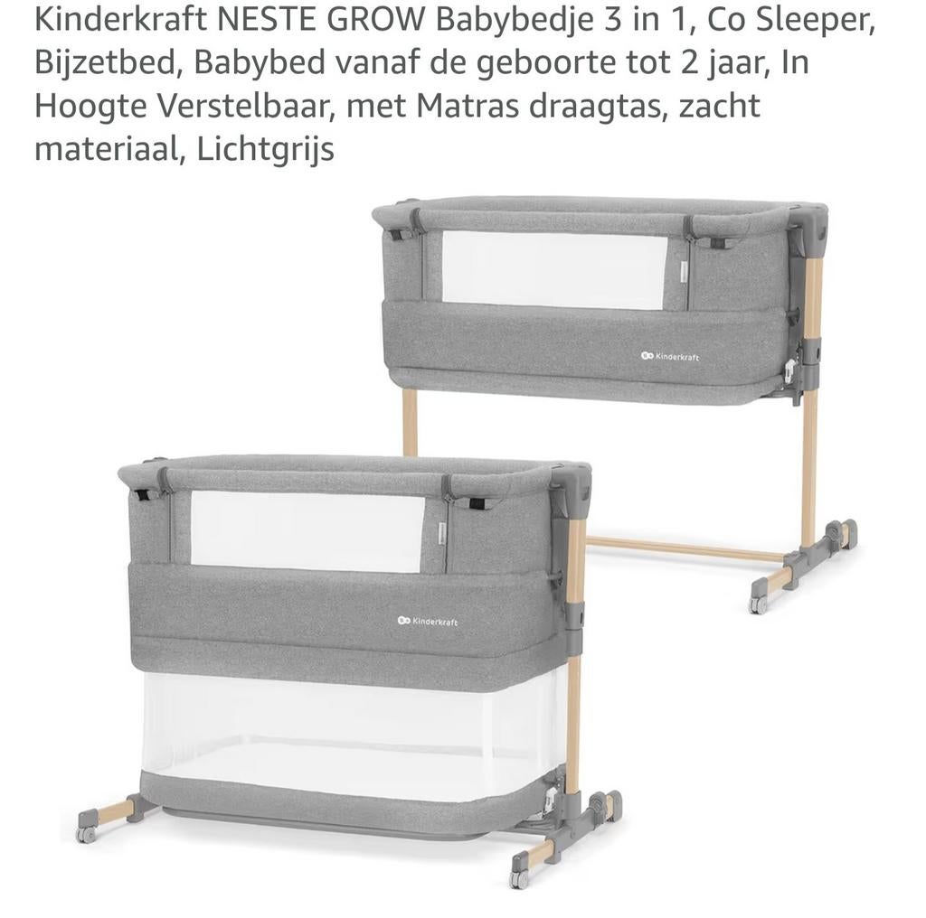 Kinderkraft zijbedje/co-sleeper (paar nachtjes gebruikt), Ophalen of Verzenden, Zo goed als nieuw, Wieg