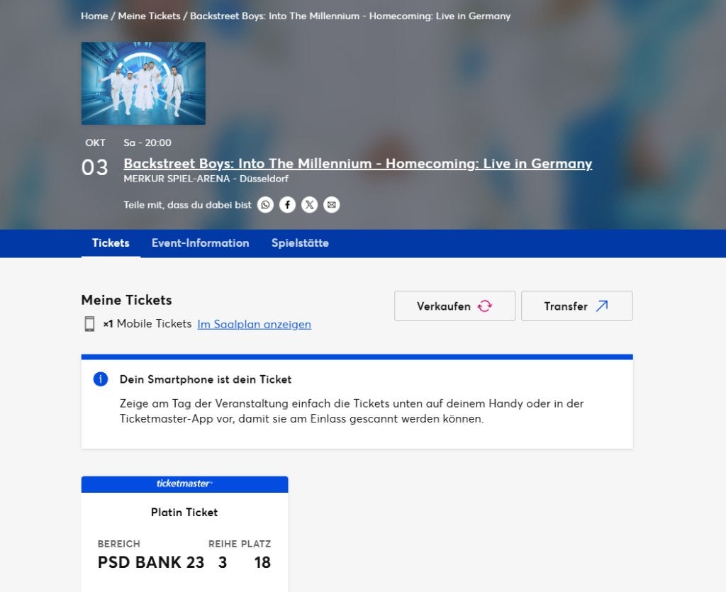 Backstreet Boys Live: Millennium. Superplek. 350+ EUR, Tickets en Kaartjes, Eén persoon, Oktober