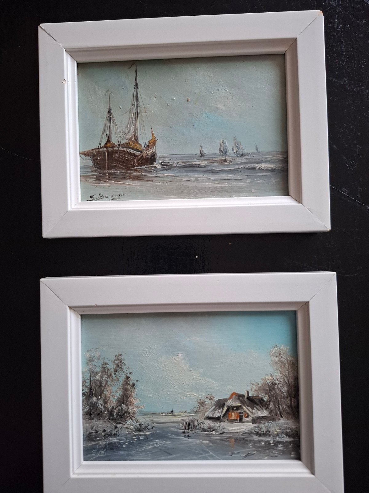 2  pendant schilderijtjes (Olieverf) – S.R. van Bendegom, Oud hollands, Ophalen of Verzenden, Olieverf, Origineel werk