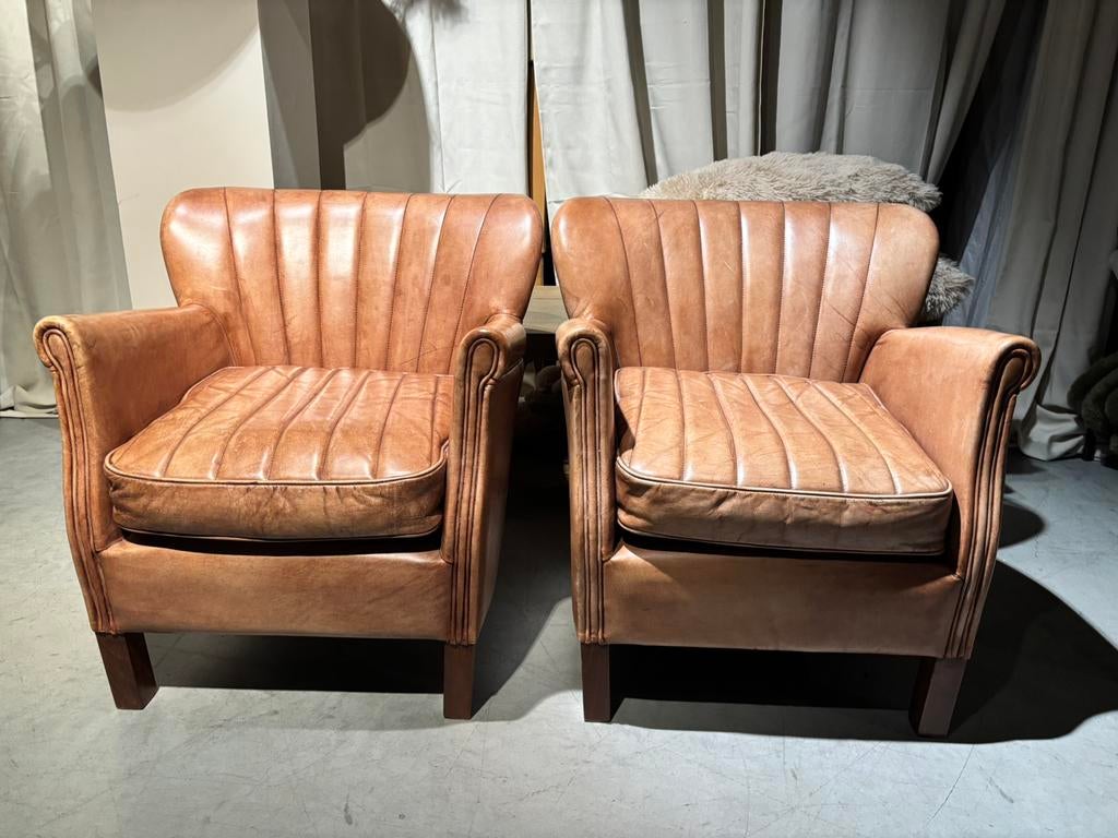 Set Vintage Leren Fauteuils merk Lifestyle, Gebruikt, 50 tot 75 cm, Stoet vintage, Leer